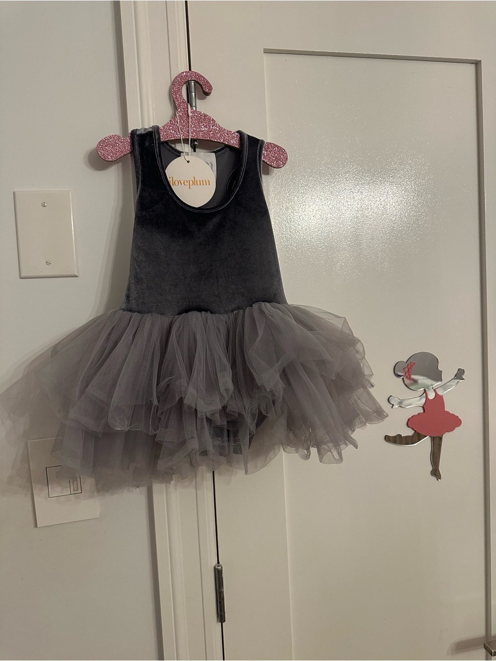 iloveplum Girls' Grey Velvet Tulle Tutu Dress
